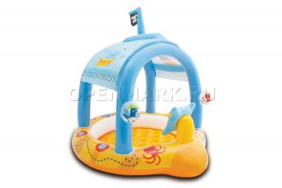 Надувной детский бассейн с навесом и надувным полом Капитан Intex 57426NP Lil Captain Baby Pool (от 1 до 3 лет)