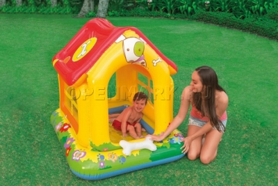 Надувной детский бассейн с навесом и надувным полом Домик Intex 57429NP Puppy Love Pool (от 1 до 3 лет)