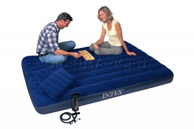 Двуспальный надувной матрас Intex 68765 Classic Downy Bed + ручной насос + 2 подушки