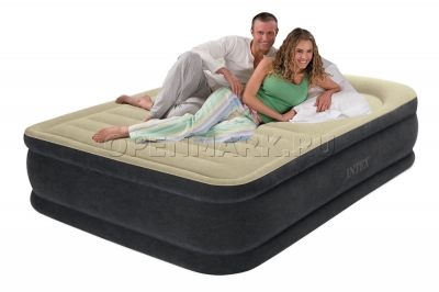 Двуспальная надувная кровать Intex 64408 Premium Comfort Airbed + встроенный электронасос