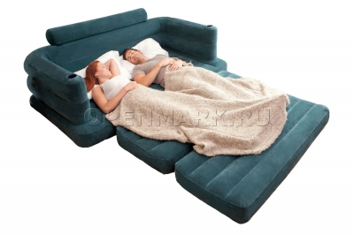 Двухместный надувной диван Intex 68566NP Pull-Out Sofa (сине-зелёный, без насоса)