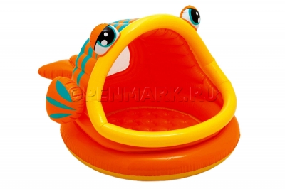 Надувной детский бассейн с навесом Intex 57109NP Lazy Fish Shade Baby Pool (от 1 до 3 лет)